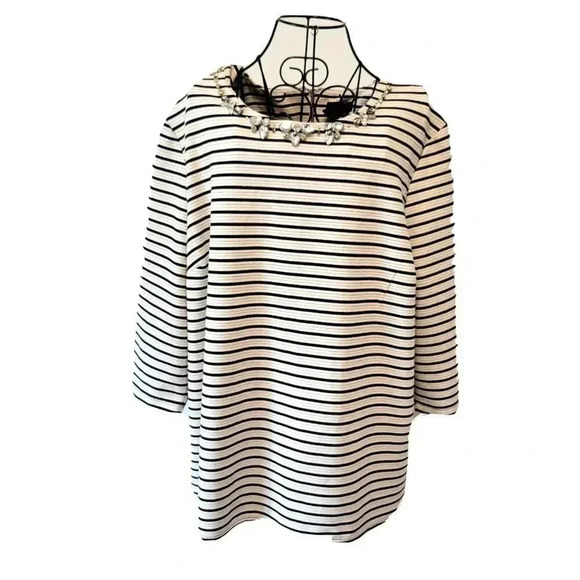 Jules and Leopold Pullover Top 3X Women's Jeweled Beaded Neckline Striped - Picture 1 of 4